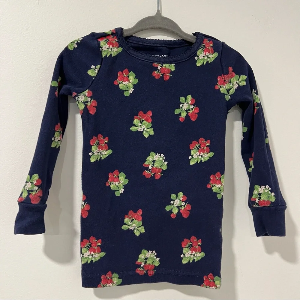 Janie and Jack navy blue strawberry long pajamas 2T